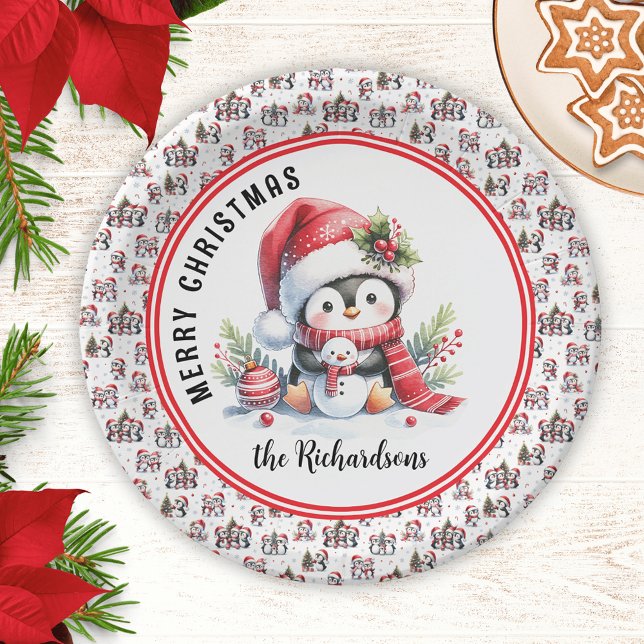 Plato De Papel Cute pingüino personalizado Feliz Navidad (Subido por el creador)
