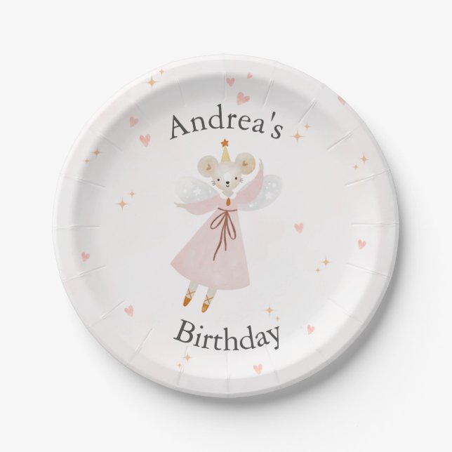 Plato De Papel Cute Pink Baby Mouse Birthday Plates (Anverso)
