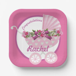 Plato De Papel Cute Pink Baby Stroller