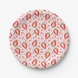 Plato De Papel Cute Pink Berry Sweet Strawberry Pattern Cumpleaño