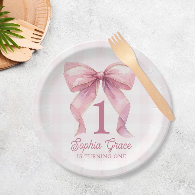 Plato De Papel Cute Pink Bow Coquette primer cumpleaños (Subido por el creador)