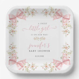 Plato De Papel Cute Pink Bow Floral Sweet Baby Shower