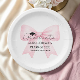 Plato De Papel Cute Pink Bow Toca de Graduación Graduada