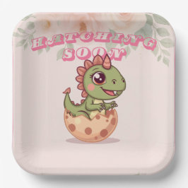 Plato De Papel Cute Pink Dino Hatching Soon