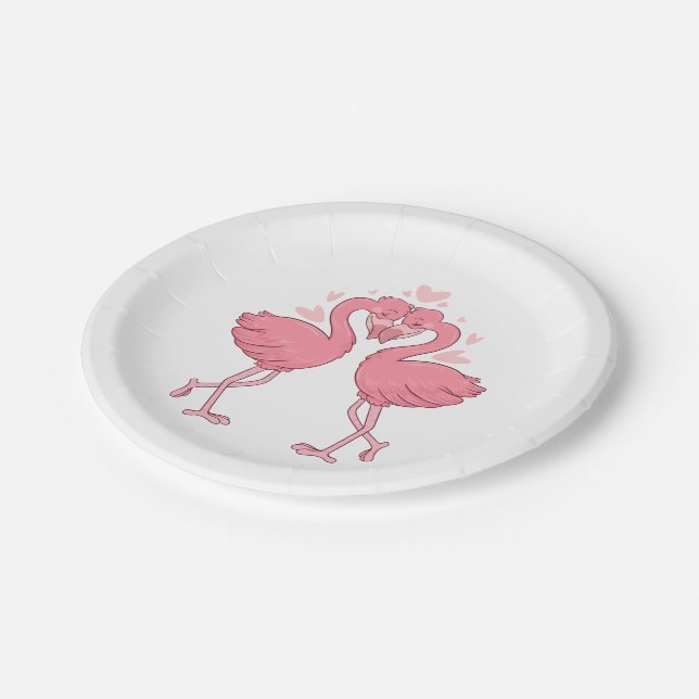 Plato De Papel Cute Pink Flamingo Tropical Hawaiian Beach Wedding (Angular)