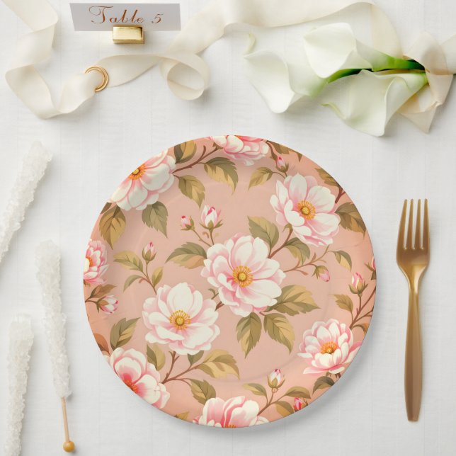 Plato De Papel Cute pink flower paper plates (Boda)