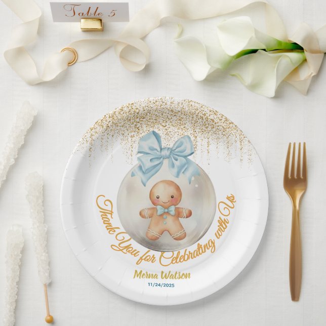 Plato De Papel Cute Pink Gingerbread   boy Bauble Christmas  (Boda)