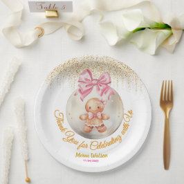 Plato De Papel Cute Pink Gingerbread Girl Bauble Christmas Baby 