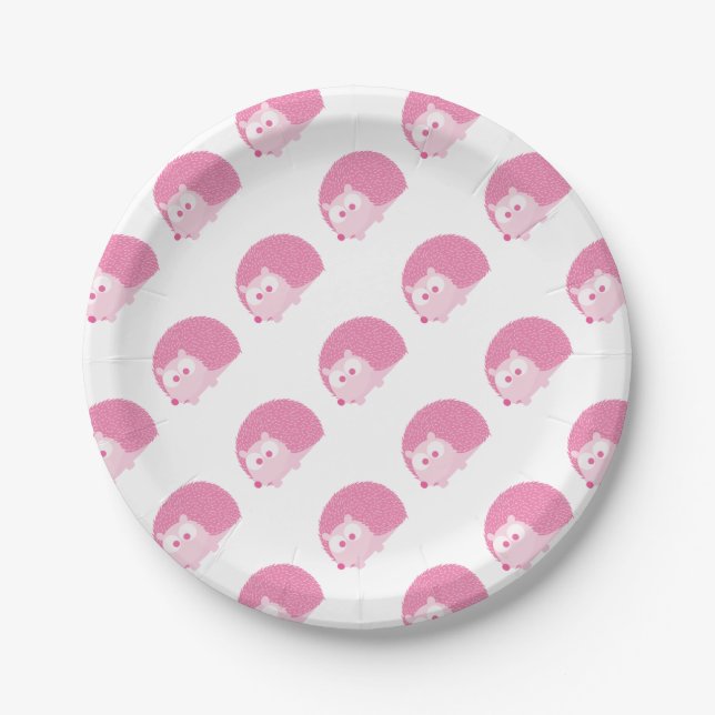 Plato De Papel Cute Pink Hedgehog (Anverso)