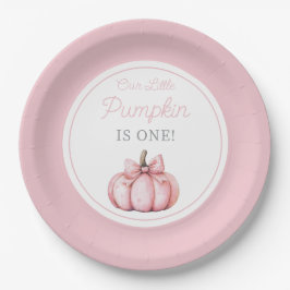 Plato De Papel Cute Pink Our Little Pumpkin Girl First Birthday