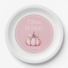 Plato De Papel Cute Pink Pumpkin Girl 1st Birthday