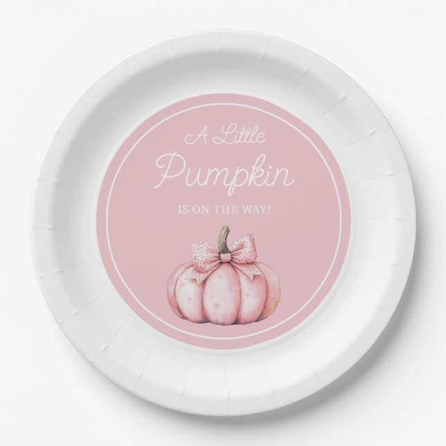 Plato De Papel Cute Pink Pumpkin Girl Baby Shower (Anverso)