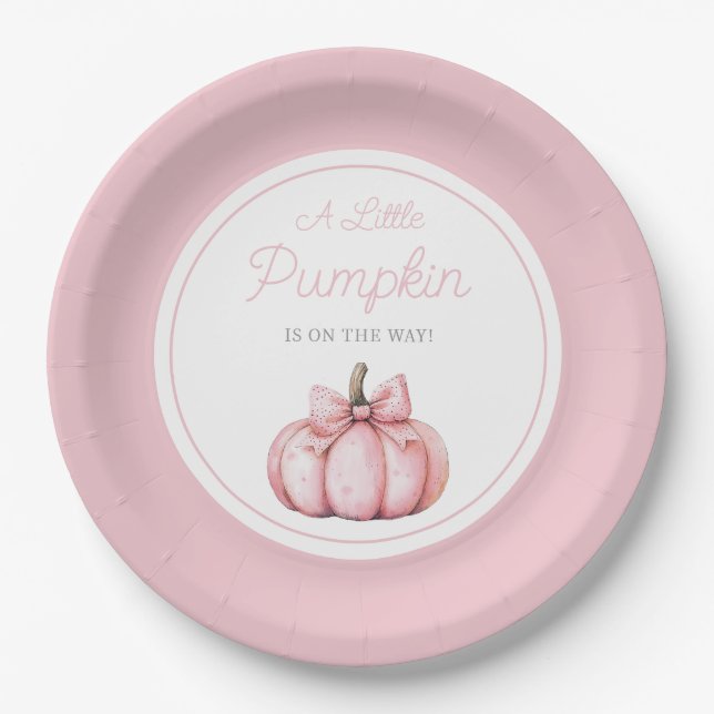 Plato De Papel Cute Pink Pumpkin Girl Baby Shower (Anverso)
