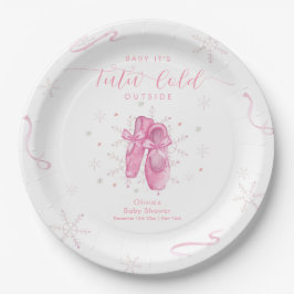 Plato De Papel Cute Pink Snowflake Ballerina Girl Baby Shower 