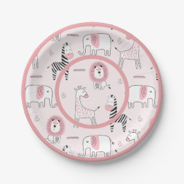 Plato De Papel Cute Pink Zoo Animals Zebra Baby Shower