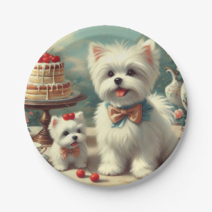 Plato De Papel Cute pintura maltesa de cachorros