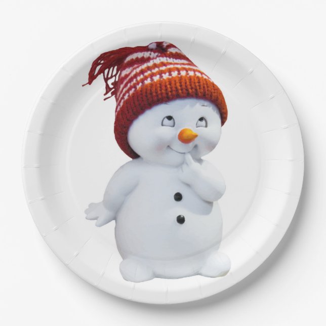 PLATO DE PAPEL CUTE PLAYFUL SNOWMAN (Anverso)