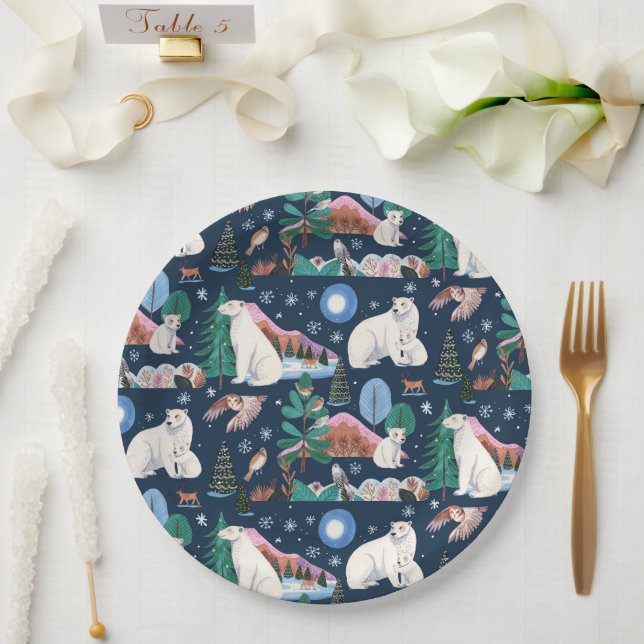 Plato De Papel Cute Polar Bear Winter Baby Shower (Boda)