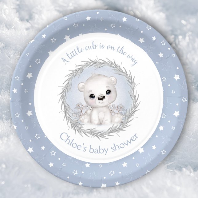 Plato De Papel Cute Polar Bear Winter Boy Baby Shower (Cute Polar Bear Winter Boy Baby Shower Paper Plates)