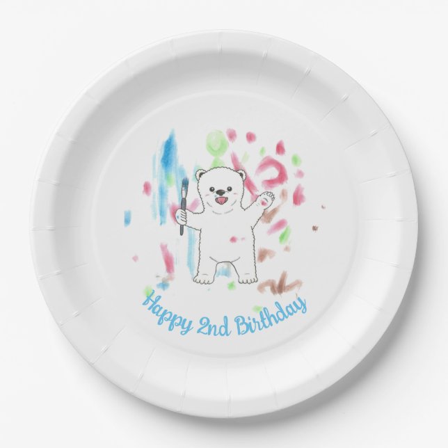 Plato De Papel Cute Polar Oso Arte Papel de cumpleaños Placa de p (Anverso)