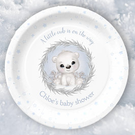 Plato De Papel Cute Polar Oso Winter Boy Baby Shower White