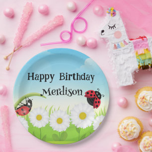 Plato De Papel Cute Polka dot Ladybug Daisy Flower Birday Party