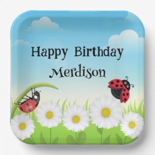 Plato De Papel Cute Polka dot Ladybug Daisy Flower Birday Party