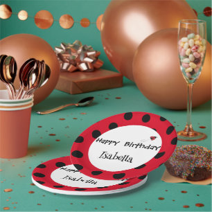 Plato De Papel Cute Polka dot Ladybug Daisy Flower Birday Party