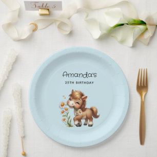 Plato De Papel Cute Pony Comiendo Daisies Cumpleaños