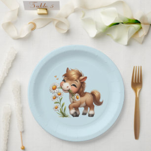 Plato De Papel Cute Pony Eating Daisies