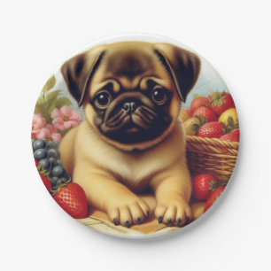 Plato De Papel Cute Pug Pintura de época
