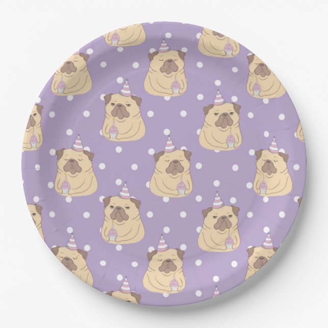 Plato De Papel Cute Pugs (Anverso)