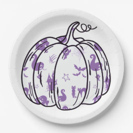 Plato De Papel Cute Purple Halloween Icons in Pumpkin