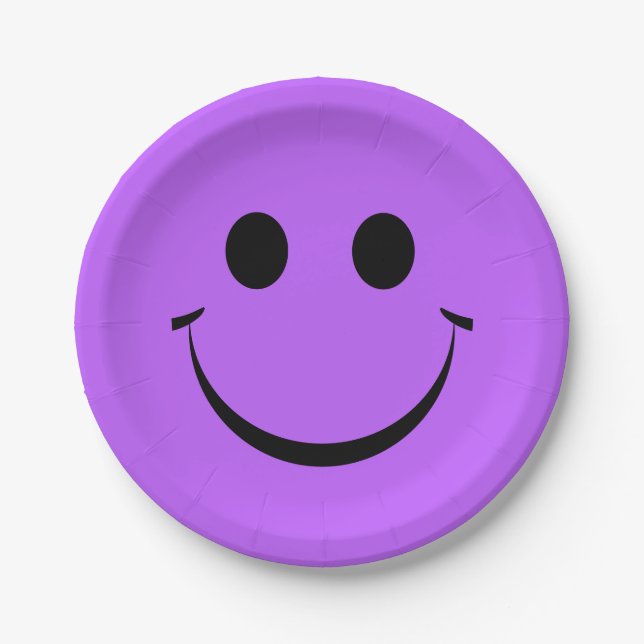 Plato De Papel Cute Purple Happy Face Birday Paper Placas (Anverso)
