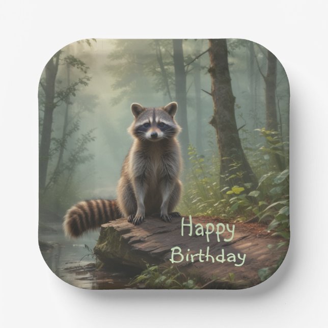 Plato De Papel Cute Raccoon (Anverso)