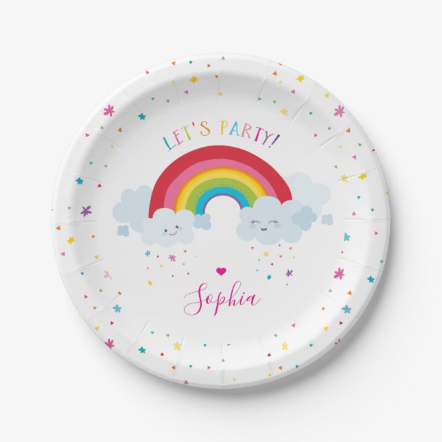 Plato De Papel CUTE RAINBOW CLOUDS niños imágenes de colores bril (Anverso)