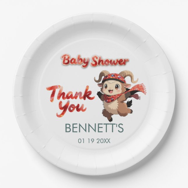 Plato De Papel Cute Ram Winter Baby Shower Paper Plate (Anverso)