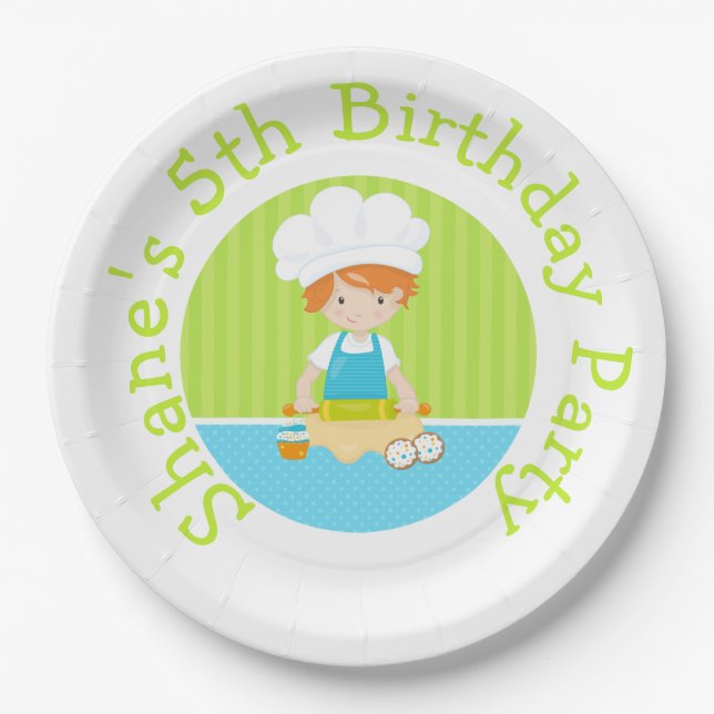 Plato De Papel Cute Red Hair Boy Baking Birday Party (Anverso)
