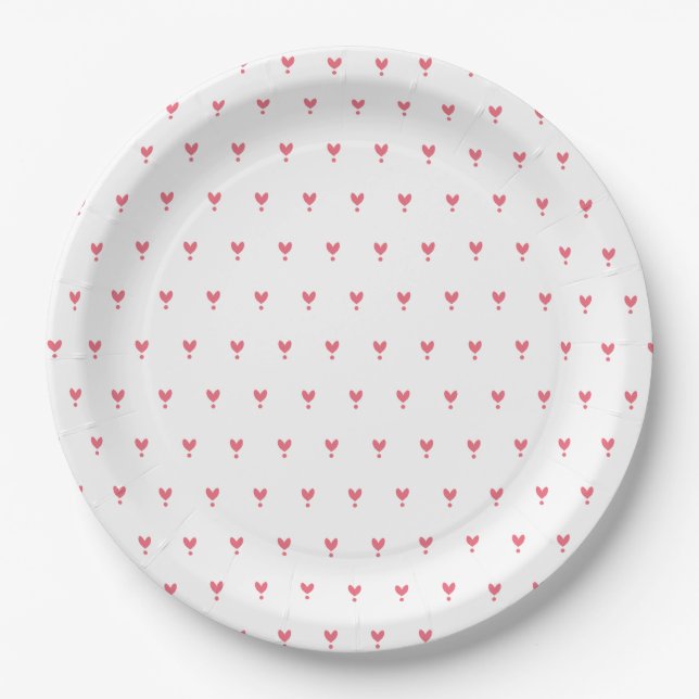 Plato De Papel Cute Red Hearts Pattern Fiesta Placa de papel (Anverso)