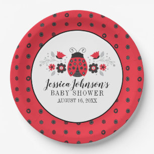 Plato De Papel Cute Red Ladybug Baby Shower