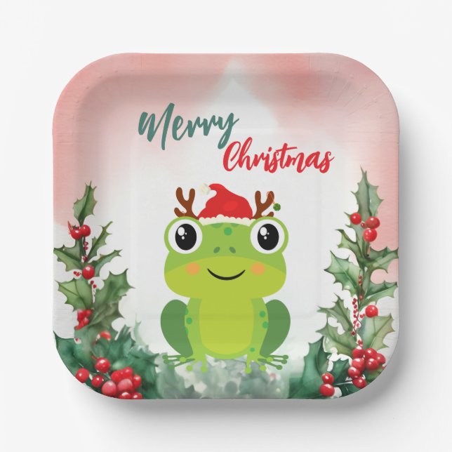 Plato De Papel Cute Red Merry fiesta de Navidad (Anverso)