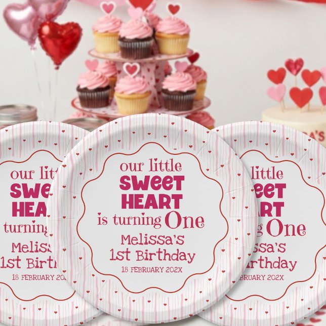 Plato De Papel Cute Red Pink Sweetheart Turning One Birthday (Subido por el creador)