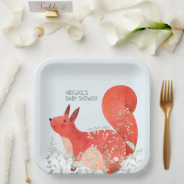 Plato De Papel Cute Red Squirrel Wildflower Boy Baby Shower