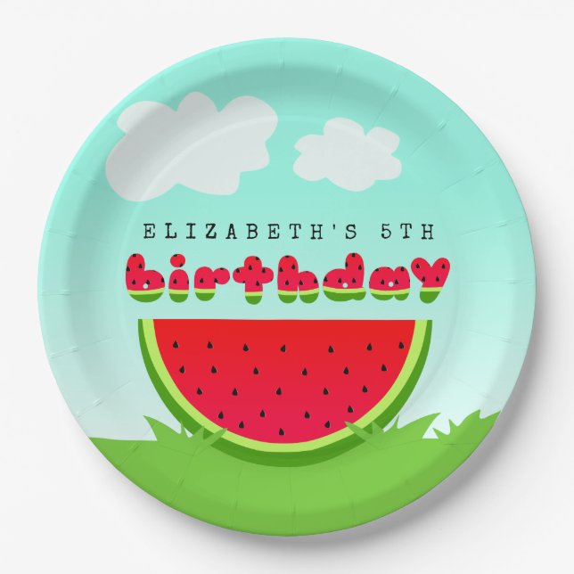 Plato De Papel Cute Red Watermelon Fruity Birday Party (Anverso)