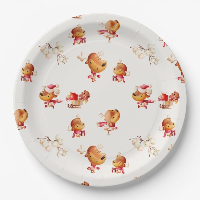 Plato De Papel Cute Reindeer Christmas  (Anverso)