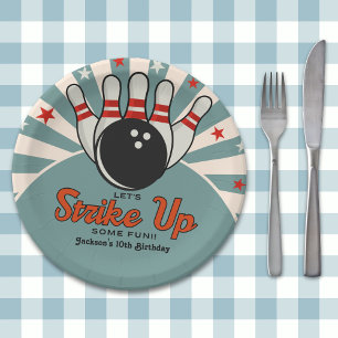 Plato De Papel Cute Retro Bowling Party for Kids