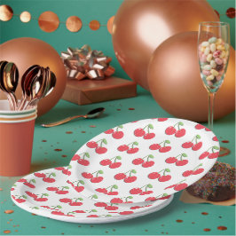 Plato De Papel Cute Retro Cherry Pattern Summer Picnic