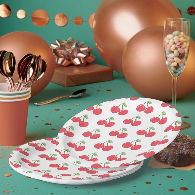 Plato De Papel Cute Retro Cherry Pattern Summer Picnic (Multi)