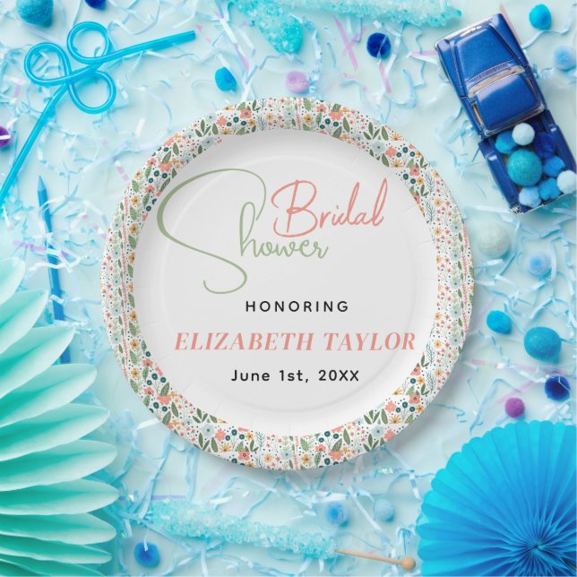 Plato De Papel Cute Retro Floral Bridal Shower  (Fiesta)