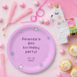 Plato De Papel Cute Retro Pastel Stars Niños Rosa Cumpleaños